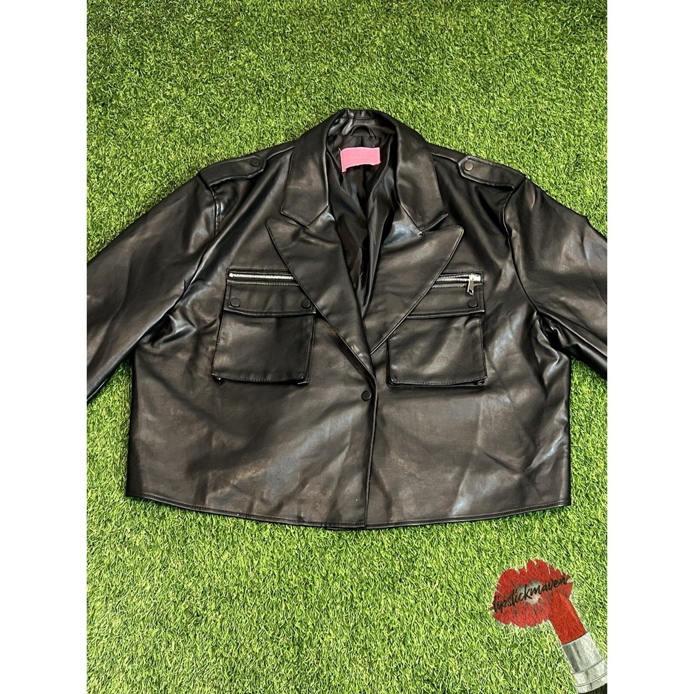 Azalea Wang Faux Leather Jacket Womens Plus 3x Black Moto Button Up Cropped Edgy